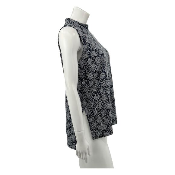 Michael Kors Top Womens Medium Navy Sleeveless Mock Neck Textured Office Preppy - Picture 3 of 10
